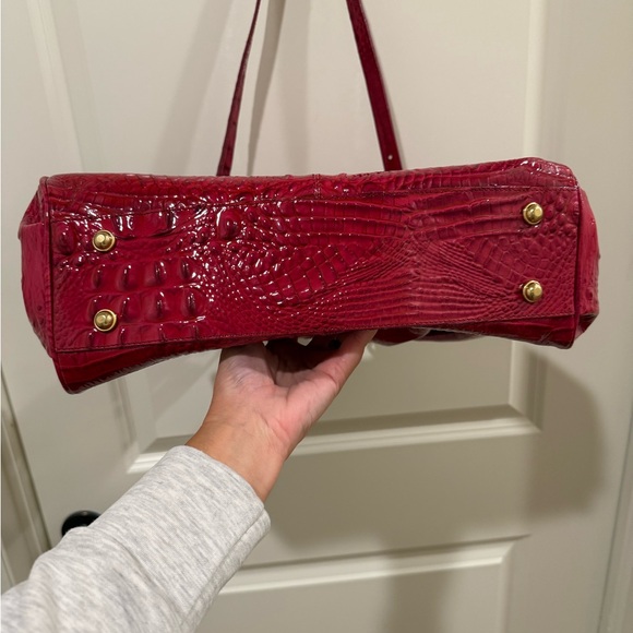 Brahmin Celia Heat Melbourne Bag Embossed Leather Satchel Dark Pink Violet Red - Picture 4 of 10